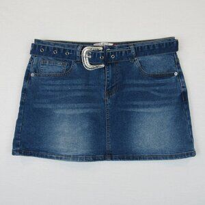 Project Rebel Denim Mini Skirt Junior's Size L Western Buckle Belt Stretch